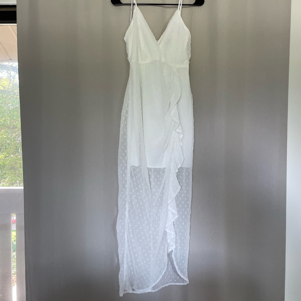 Lulus White Swiss Dot Ruffled Midi Dress